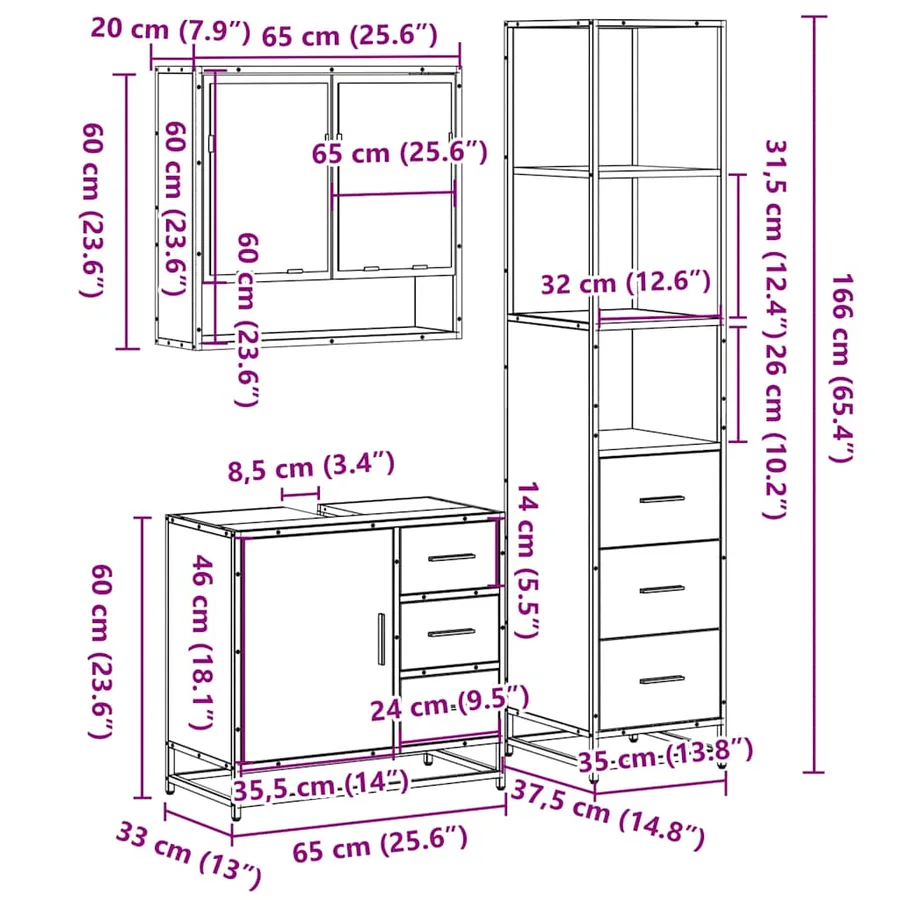 Ensemble de meubles de salle de bain 3 pcs chêne sonoma - 11