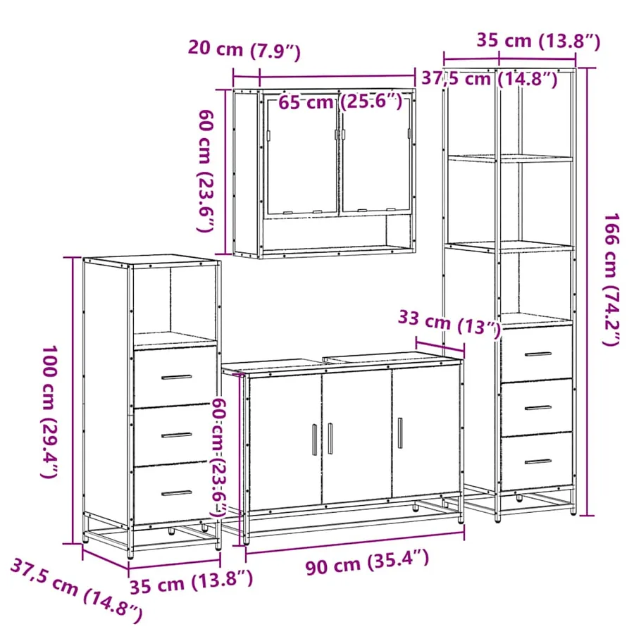 Ensemble de meubles de salle de bain 4 pcs chêne sonoma - 11