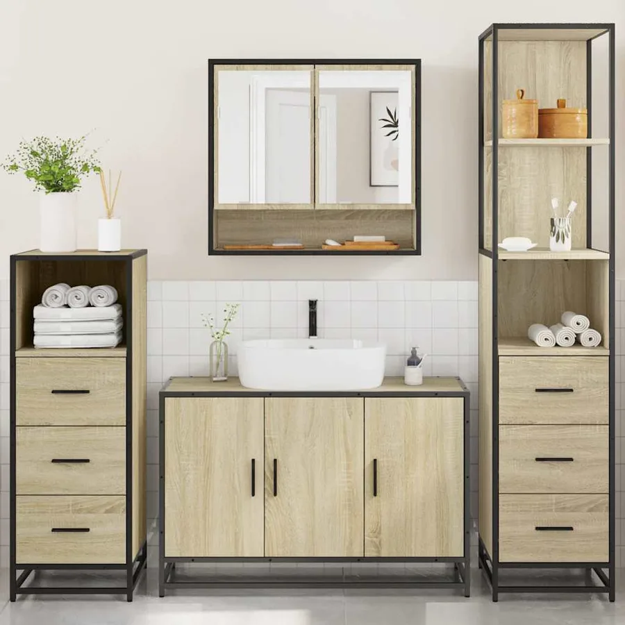 Ensemble de meubles de salle de bain 4 pcs chêne sonoma - 3
