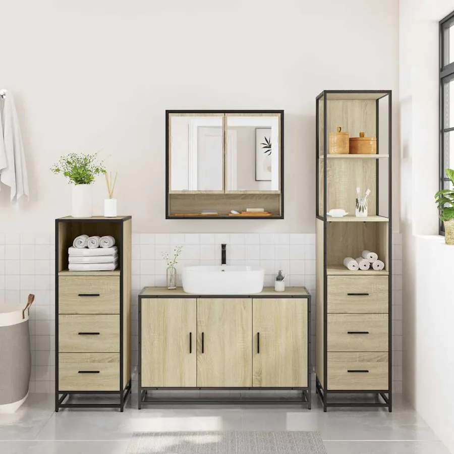 Ensemble de meubles de salle de bain 4 pcs chêne sonoma - 4
