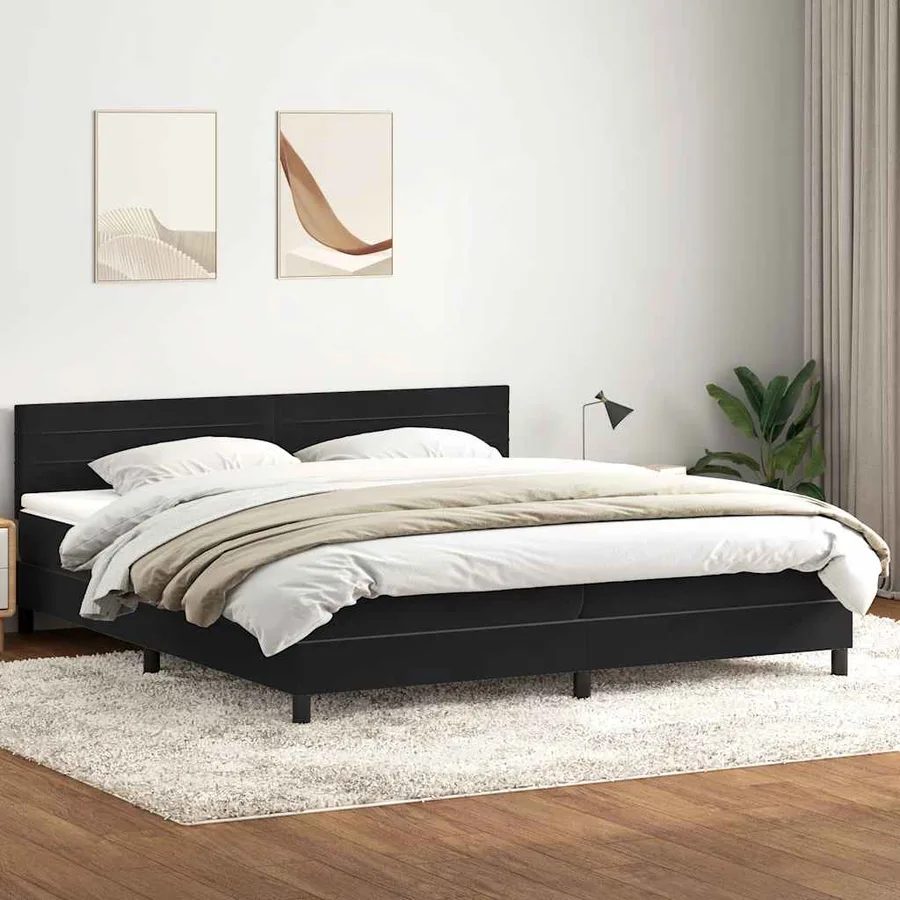 Sommier à lattes de lit avec matelas et LED noir 200x210 cm Velours - 4