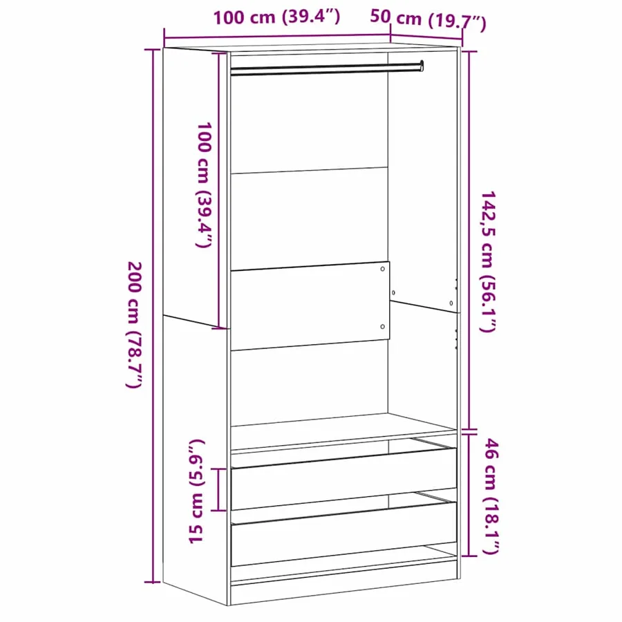 Armoire Chêne noir 100 x 50 x 200 cm Bois d'ingénierie - 11