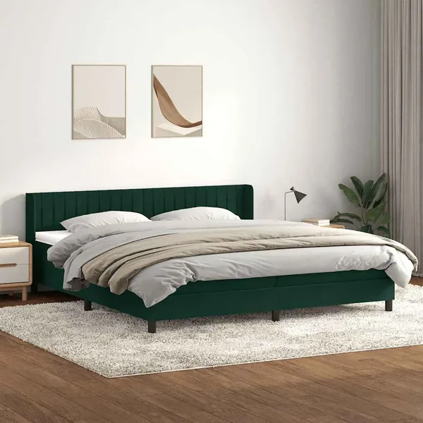Sommier à lattes de lit et matelas vert foncé 180x210cm velours
