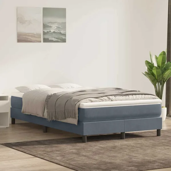 Sommier à lattes de lit et matelas gris foncé 120x210cm velours