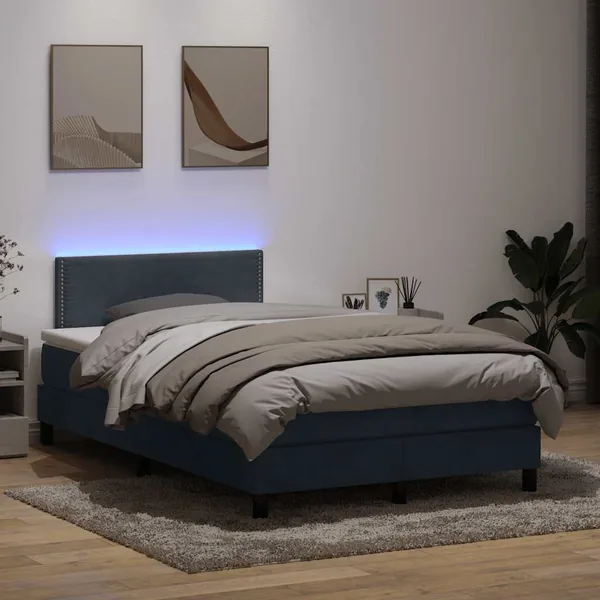 Sommier à lattes de lit et matelas et LED gris foncé 120x210cm velours
