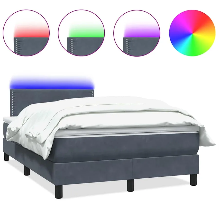 Sommier à lattes de lit et matelas et LED gris foncé 120x210cm velours - 2