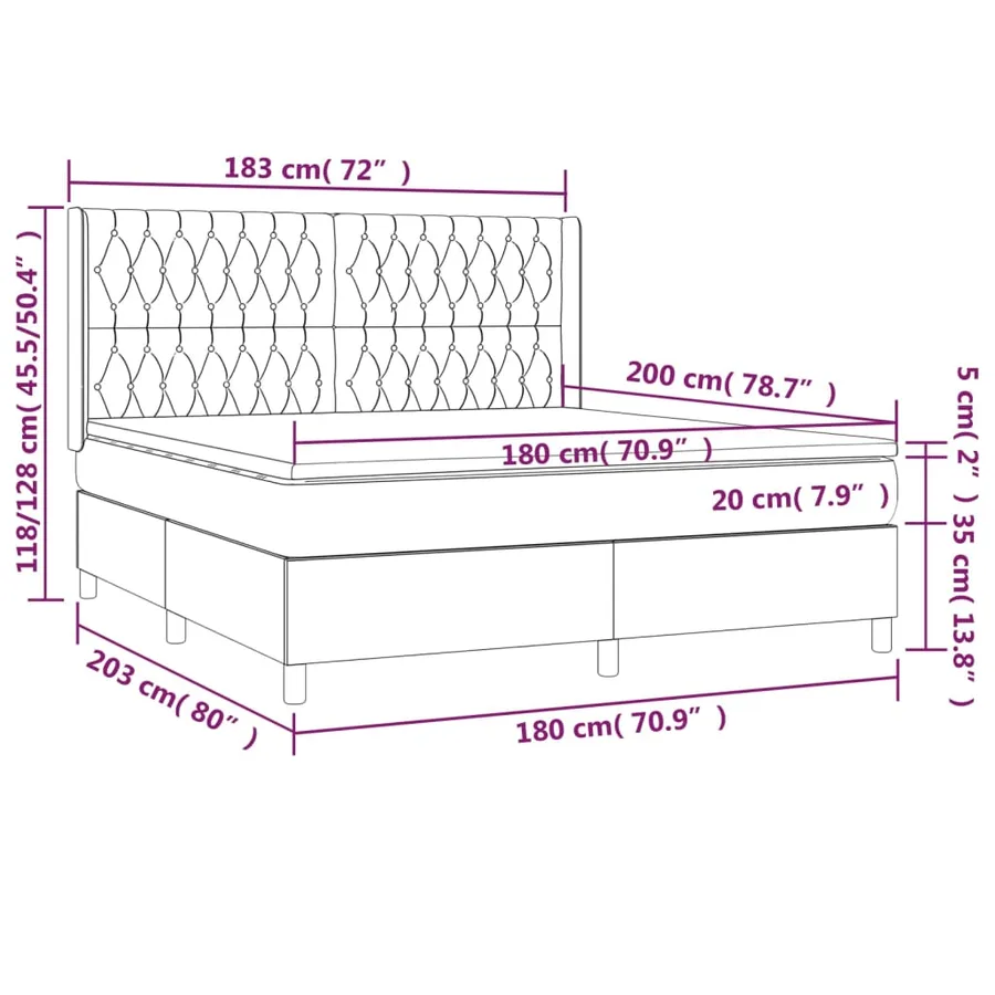 Sommier à lattes de lit matelas et LED Crème 180x200 cm Tissu - 8