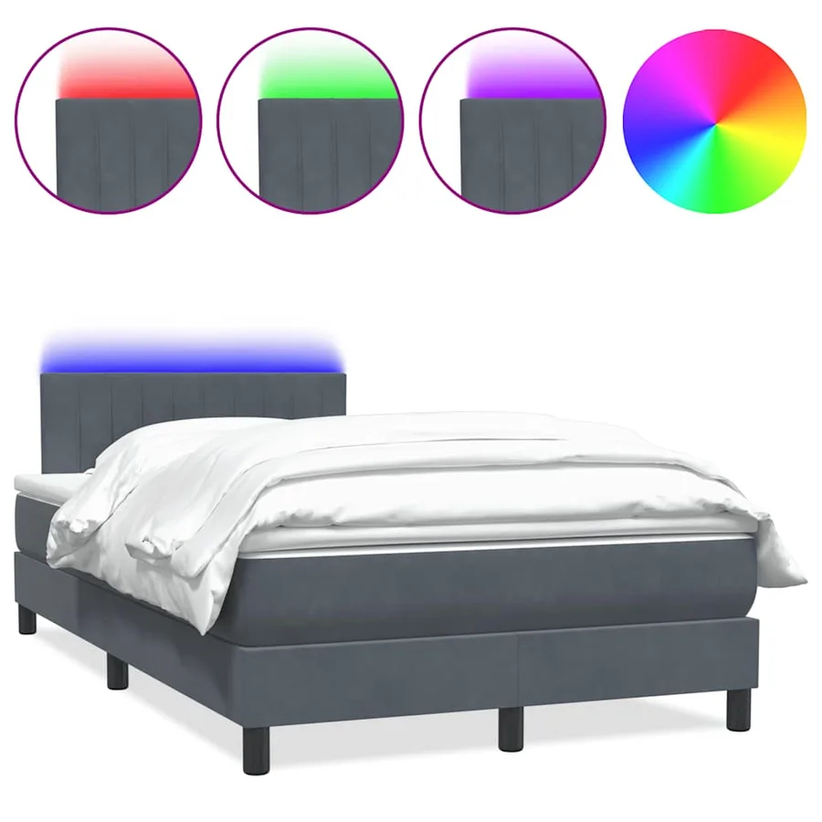 Sommier à lattes de lit et matelas et LED gris foncé 120x210cm velours - 2