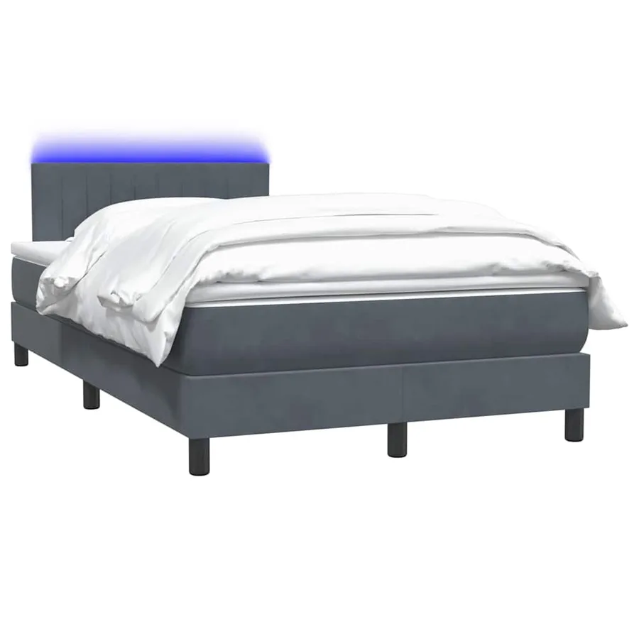 Sommier à lattes de lit et matelas et LED gris foncé 120x210cm velours - 3