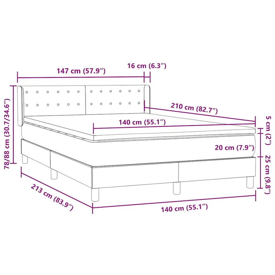 Sommier à lattes de lit et matelas gris foncé 140x210cm velours - 12