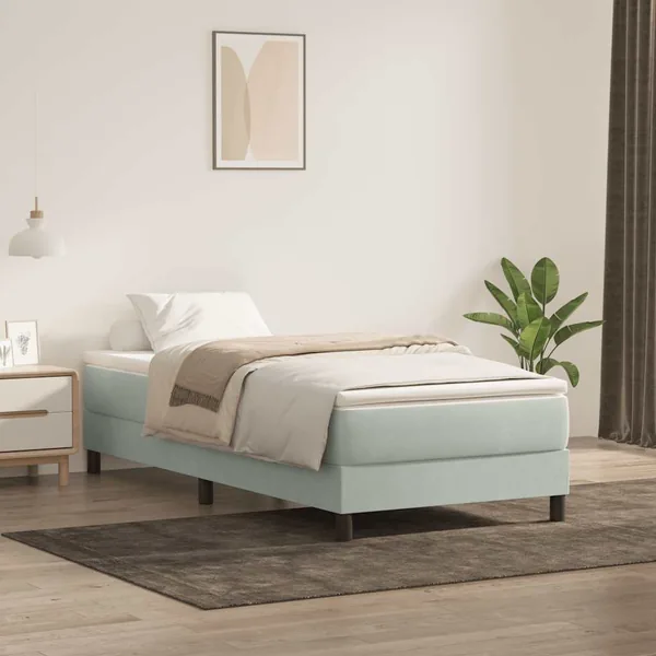 Sommier à lattes de lit et matelas gris clair 100x210cm velours