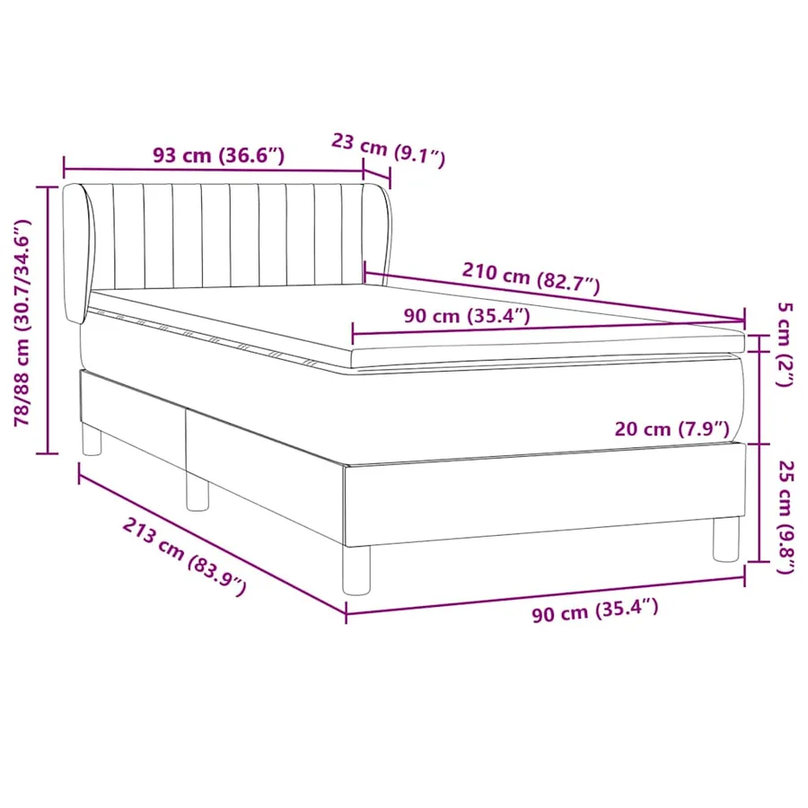 Sommier à lattes de lit avec matelas noir 90x210 cm velours - 12