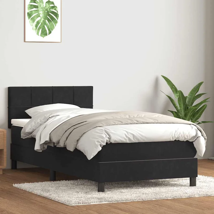 Sommier à lattes de lit avec matelas et LED noir 90x210 cm velours - 4