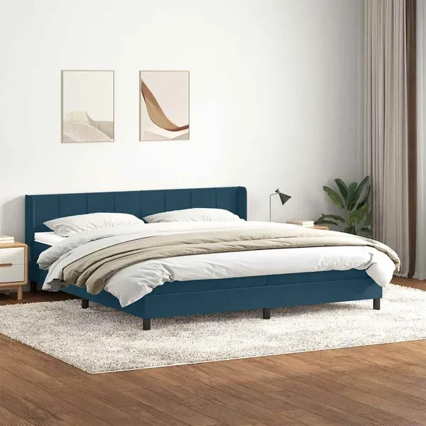 Sommier à lattes de lit et matelas bleu foncé 180x210cm velours