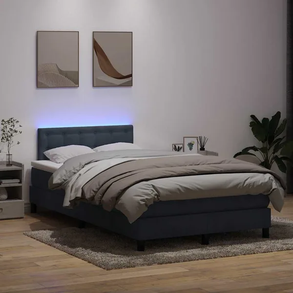 Sommier à lattes de lit et matelas et LED gris foncé 120x210cm velours