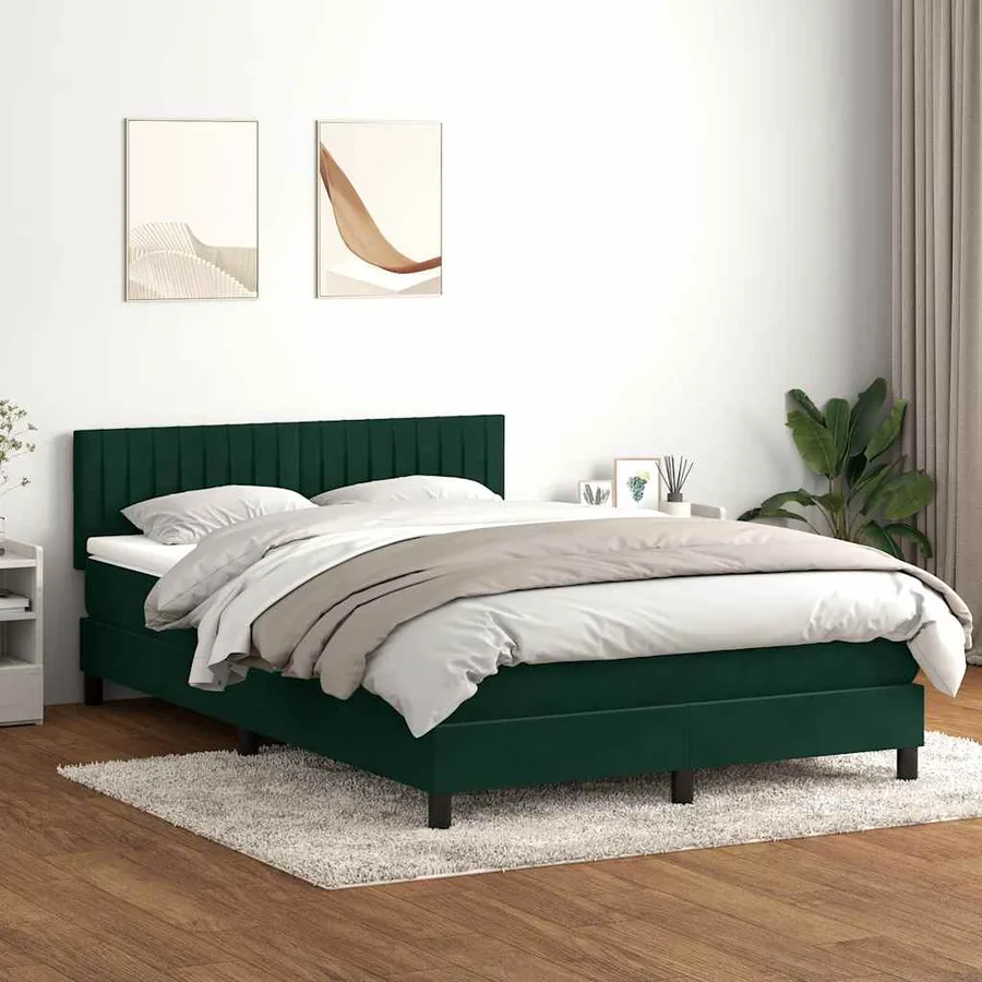 Sommier à lattes de lit et matelas vert foncé 160x210cm velours - 3