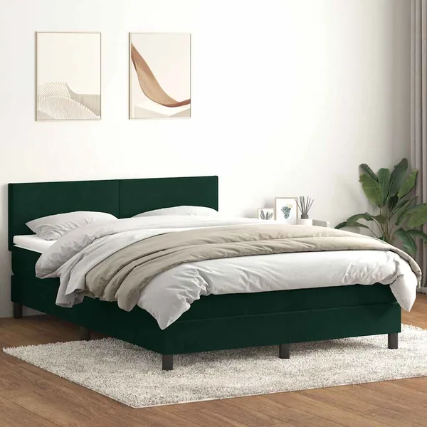 Sommier à lattes de lit et matelas et LED vert foncé 160x210cm velours