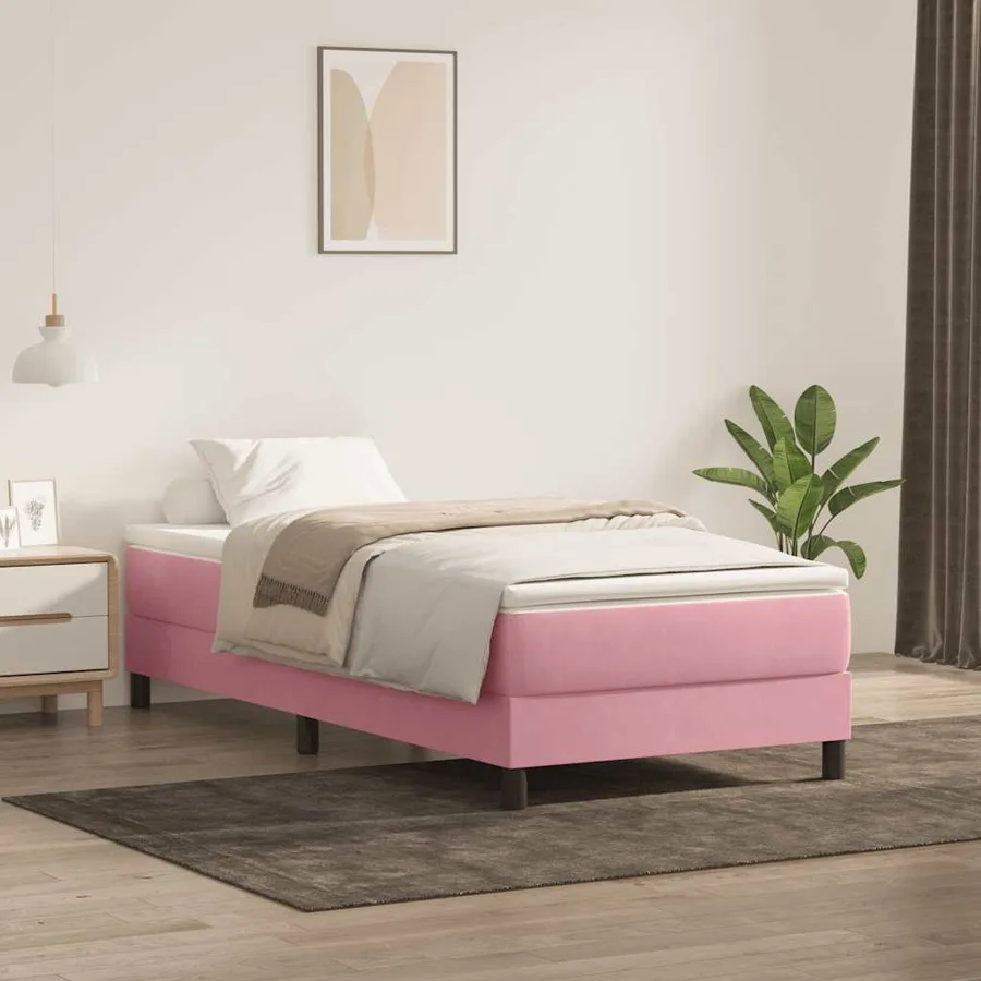 Sommier à lattes de lit sans matelas rose 100x210 cm velours - 4