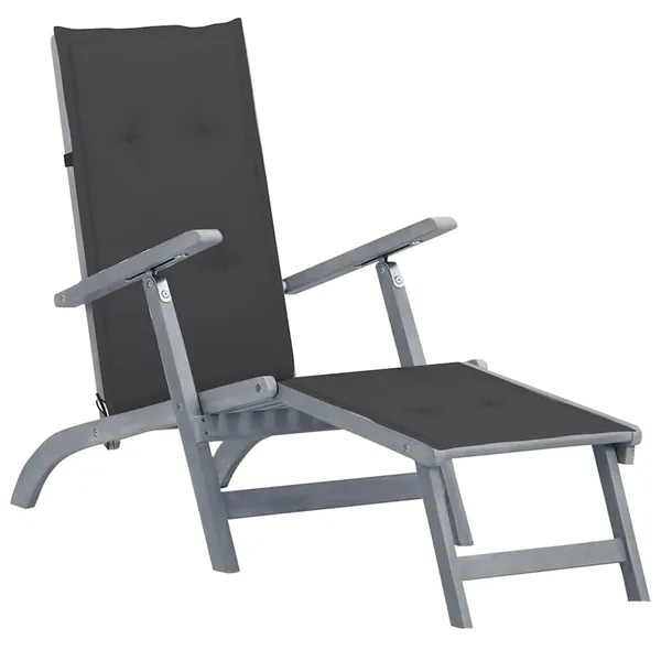 Chaise longue d'extérieur repose-pied et coussin Acacia solide