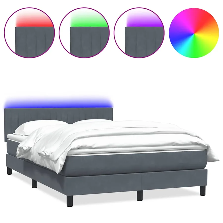 Sommier à lattes de lit et matelas et LED gris foncé 160x210cm velours - 2