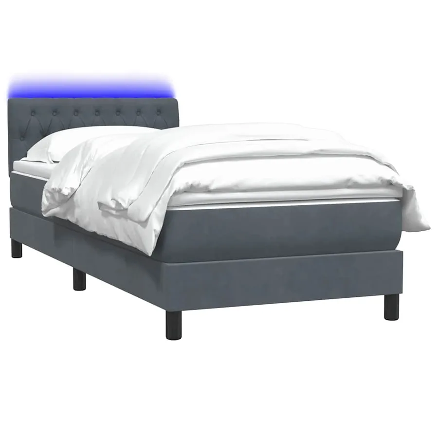 Sommier à lattes de lit et matelas et LED gris foncé 100x210cm velours - 3