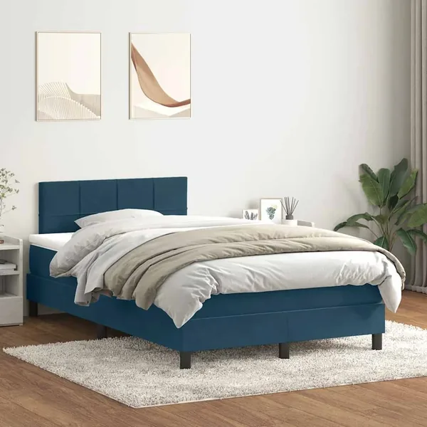 Sommier à lattes de lit et matelas bleu foncé 120x210cm velours
