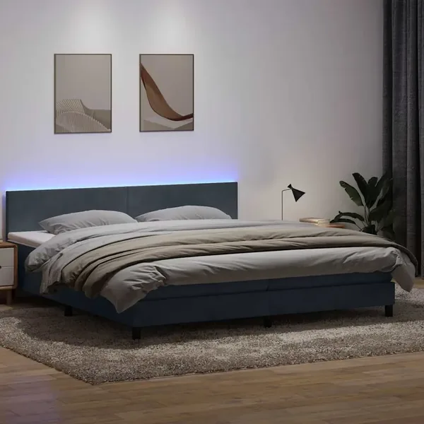 Sommier à lattes de lit et matelas et LED gris foncé 180x210cm velours