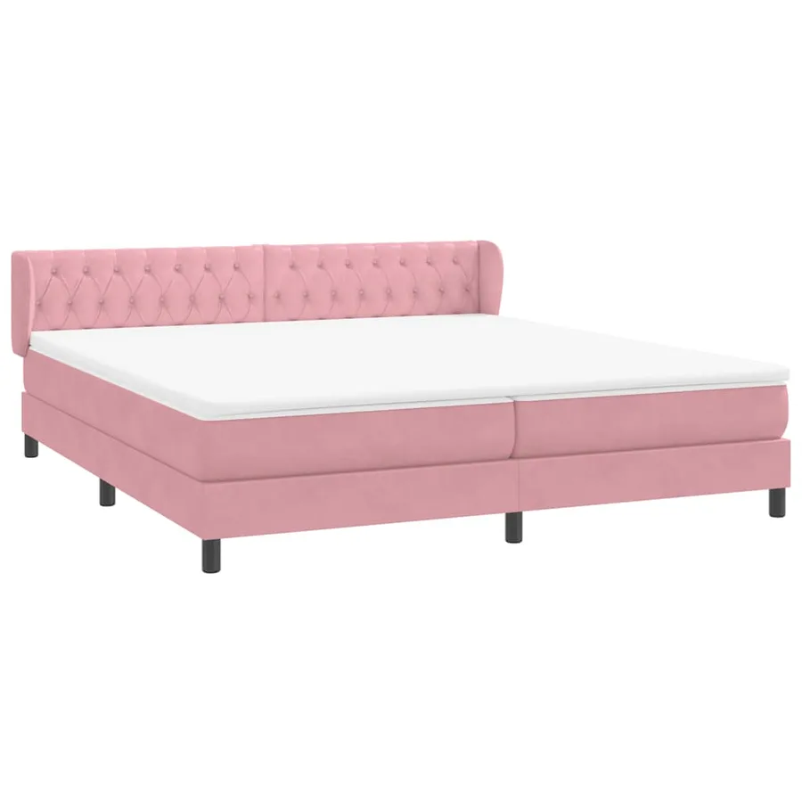 Sommier à lattes de lit avec matelas rose 180x210 cm velours - 4