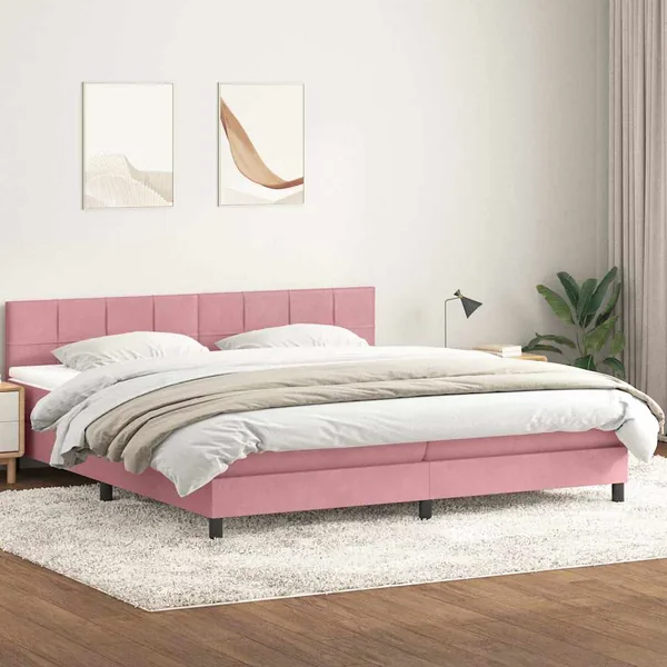 Sommier à lattes de lit avec matelas rose 180x210 cm velours