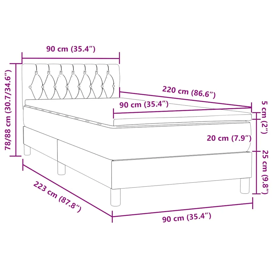 Sommier à lattes de lit avec matelas noir 90x220 cm velours - 12