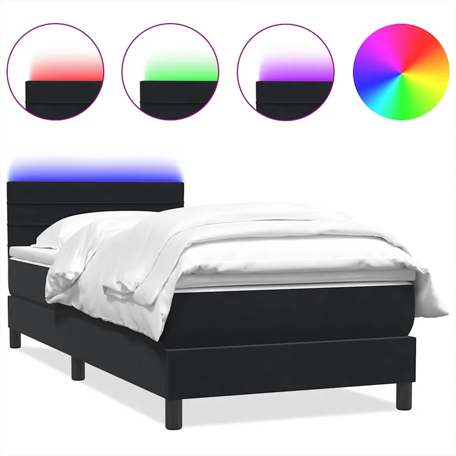 Sommier à lattes de lit avec matelas et LED noir 90x220 cm velours - 2