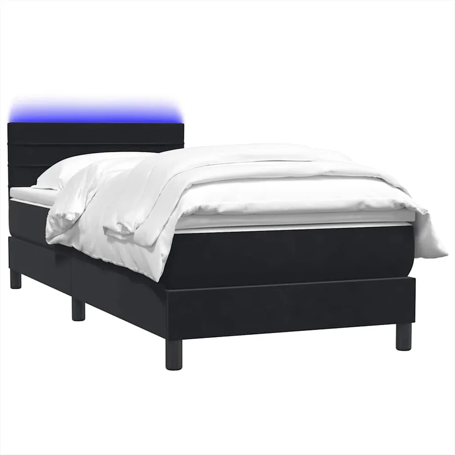 Sommier à lattes de lit avec matelas et LED noir 90x220 cm velours - 3