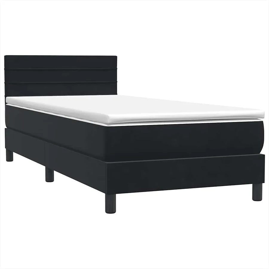 Sommier à lattes de lit avec matelas et LED noir 90x220 cm velours - 5