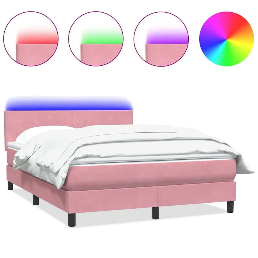 Sommier à lattes de lit avec matelas et LED rose 160x210 cm velours - 2