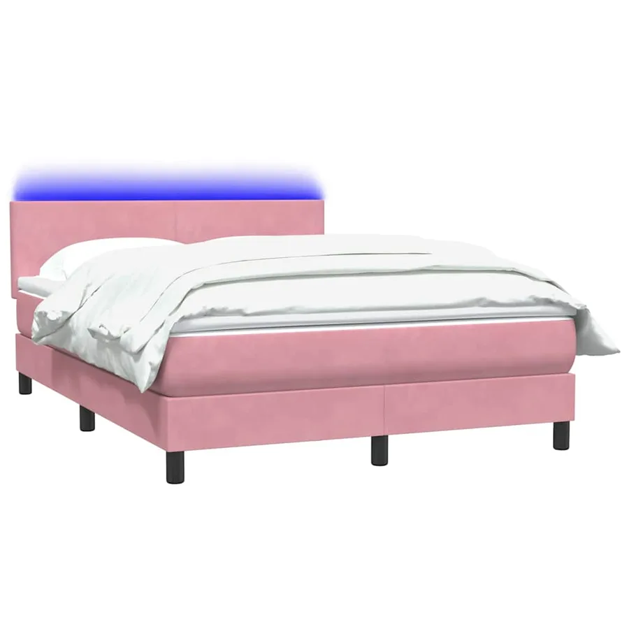 Sommier à lattes de lit avec matelas et LED rose 160x210 cm velours - 3