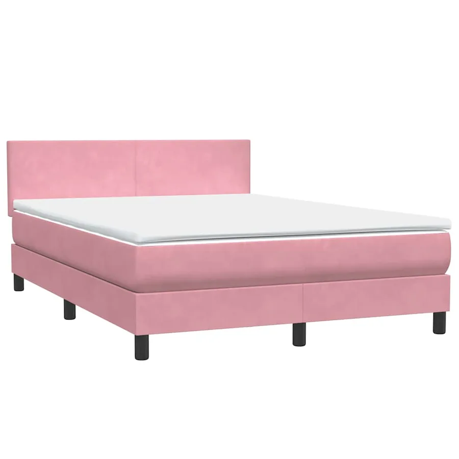 Sommier à lattes de lit avec matelas et LED rose 160x210 cm velours - 5