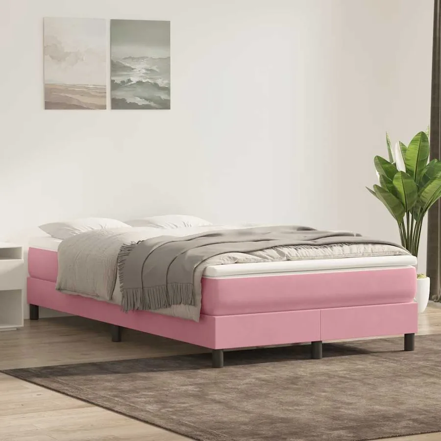 Sommier à lattes de lit sans matelas rose 120x210 cm velours - 4