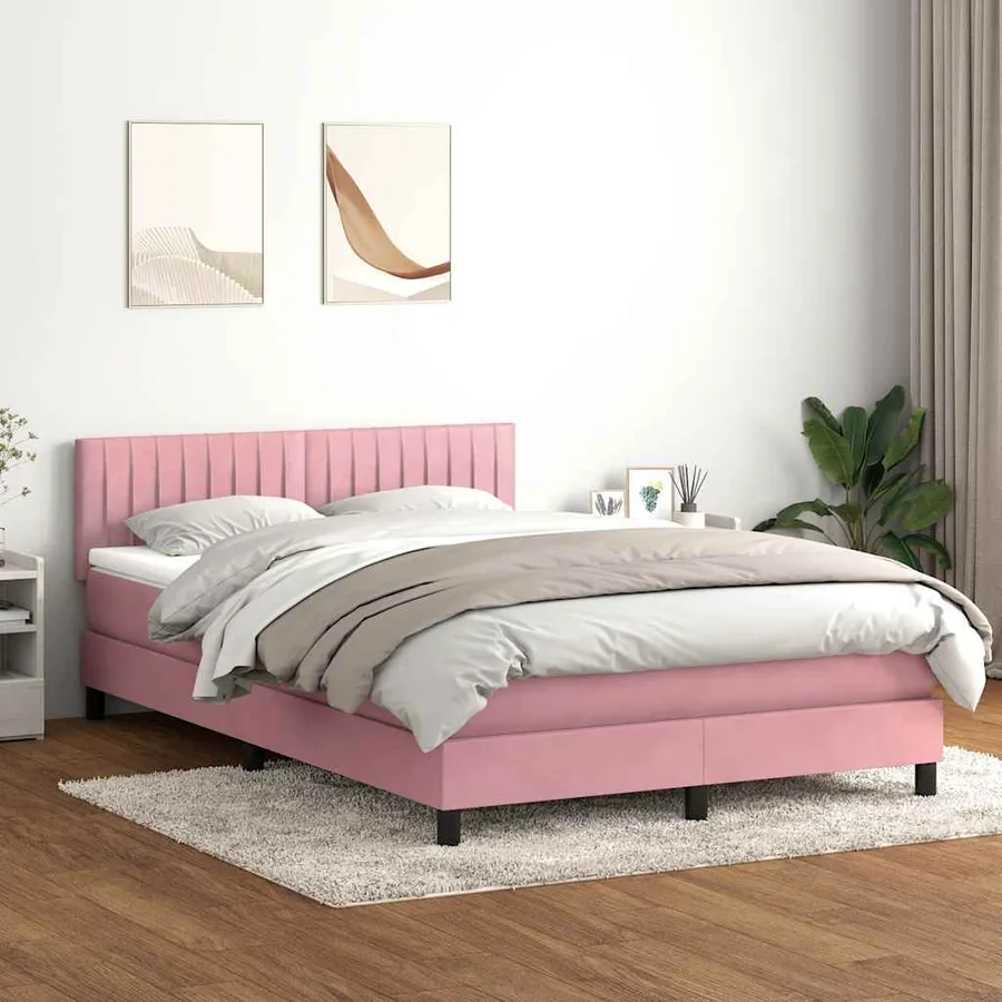 Sommier à lattes de lit avec matelas rose 160x210 cm velours - 3