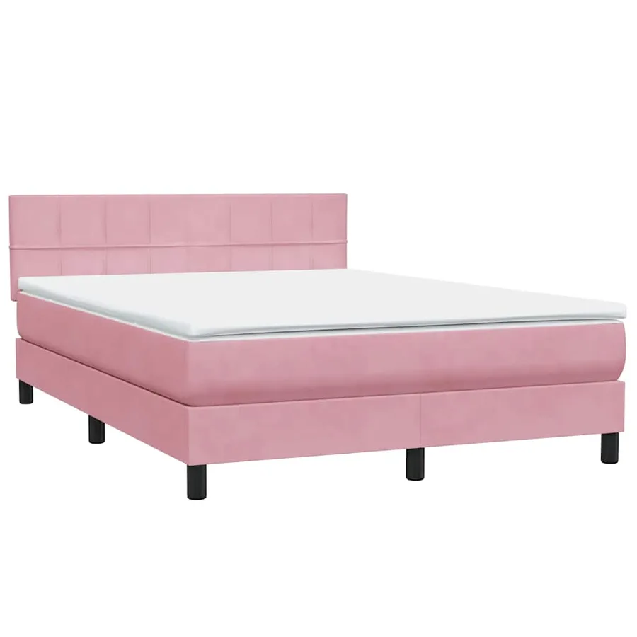Sommier à lattes de lit avec matelas et LED rose 160x210 cm velours - 5