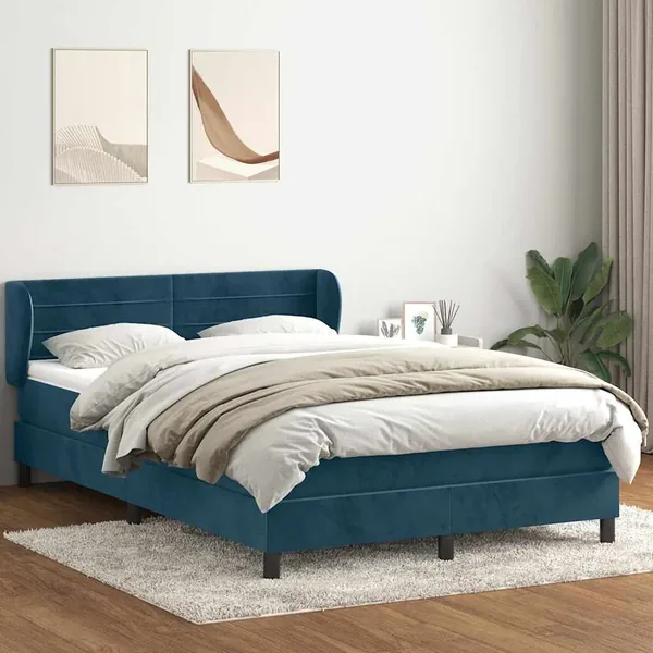 Sommier à lattes de lit et matelas bleu foncé 160x210cm velours