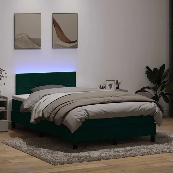 Sommier à lattes de lit et matelas et LED vert foncé 120x210cm velours