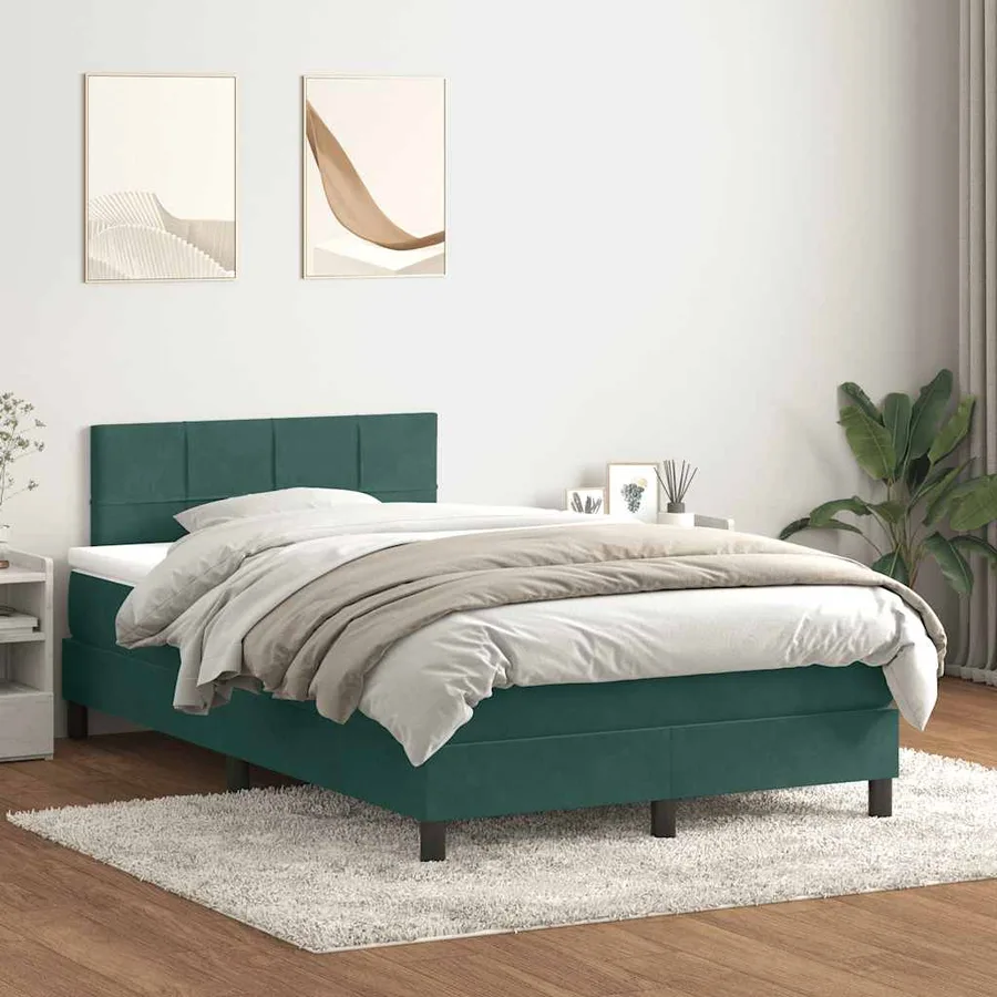 Sommier à lattes de lit et matelas et LED vert foncé 120x210cm velours - 4