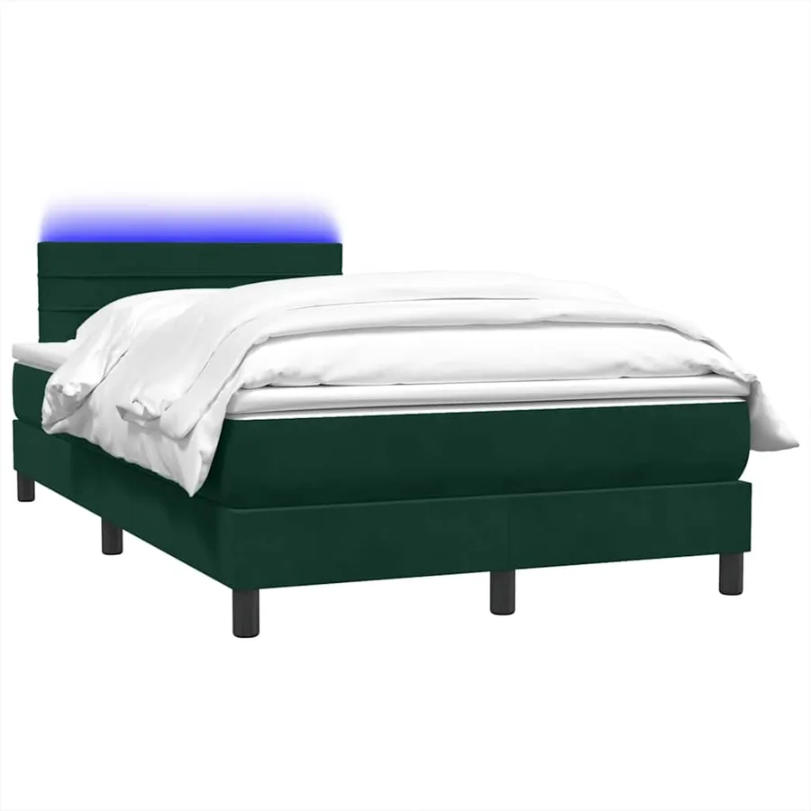 Sommier à lattes de lit et matelas et LED vert foncé 120x210cm velours - 3