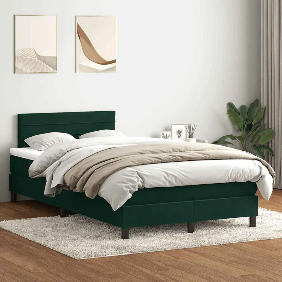 Sommier à lattes de lit et matelas et LED vert foncé 120x210cm velours - 4