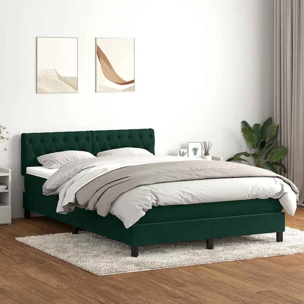 Sommier à lattes de lit et matelas et LED vert foncé 140x210cm velours