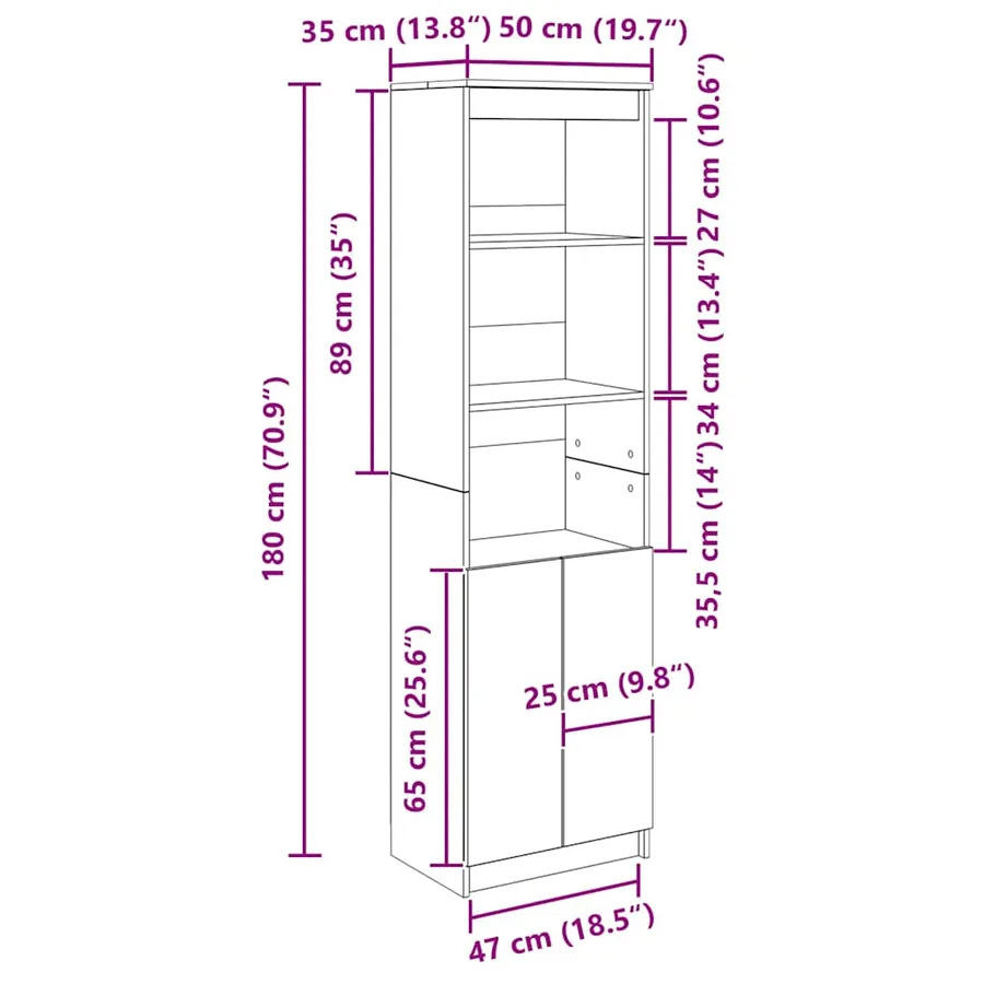 Buffet haut vieux bois 50x35x180 cm bois d'ingénierie - 12