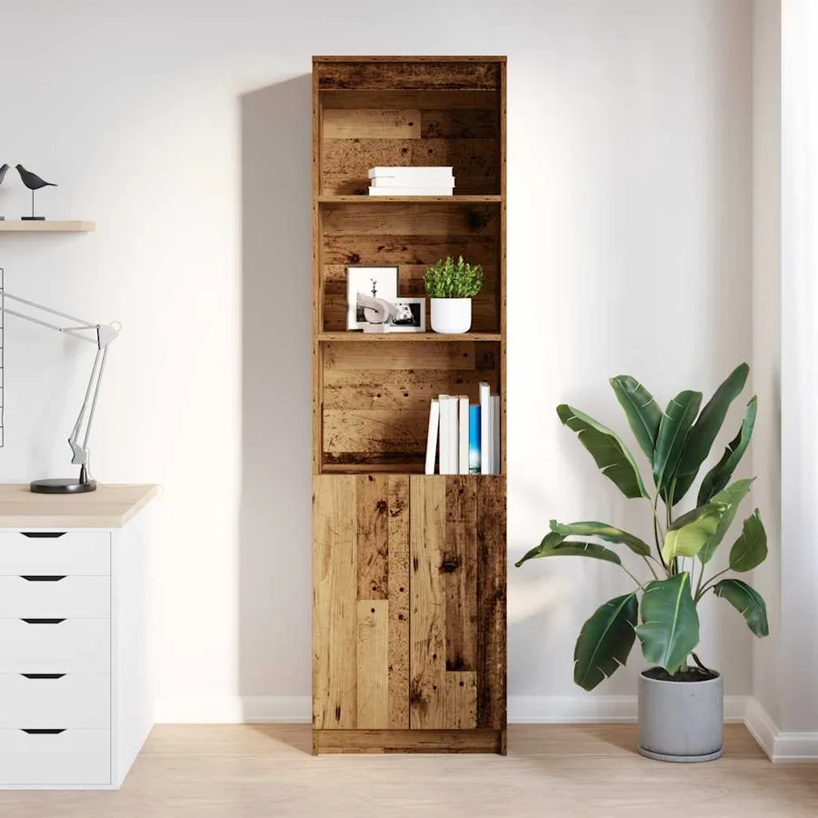 Buffet haut vieux bois 50x35x180 cm bois d'ingénierie - 3