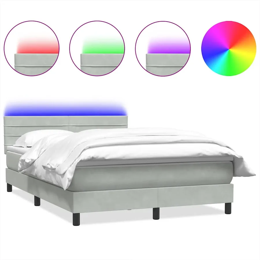 Sommier à lattes de lit et matelas et LED gris clair 160x210cm velours - 2