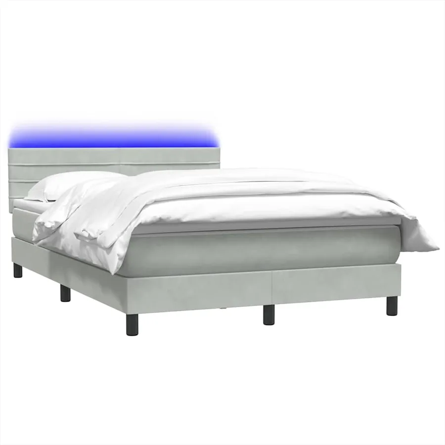Sommier à lattes de lit et matelas et LED gris clair 160x210cm velours - 3