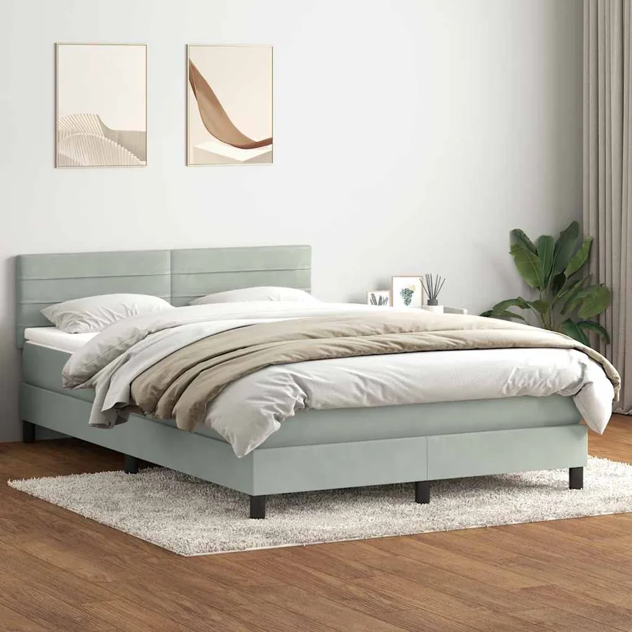 Sommier à lattes de lit et matelas et LED gris clair 160x210cm velours - 4